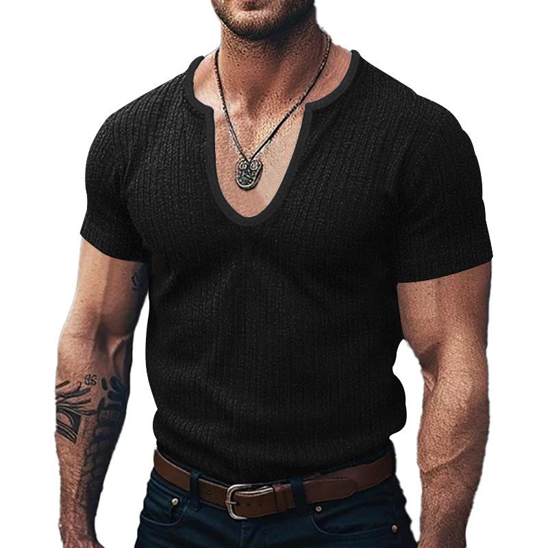 Men's Solid Slim V Neck Short Sleeve Knit T-shirt