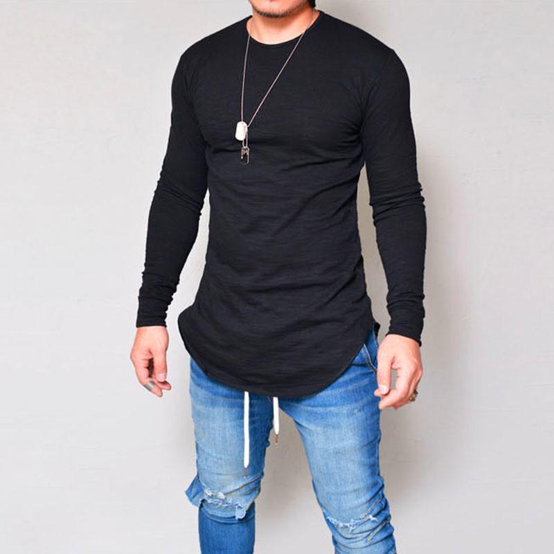 Men's Round Neck Slim Solid Color Long Sleeve T-shirt