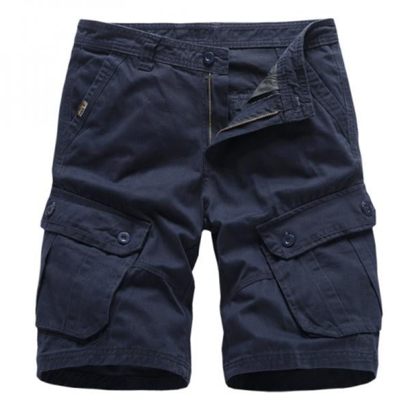 Men's Summer Solid Color Multi-pocket Cotton Cargo Shorts