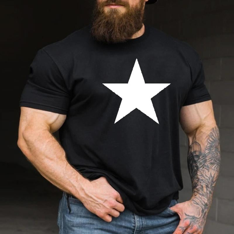 Men's Casual Round Neck Star Print Short Sleeve T-Shirt