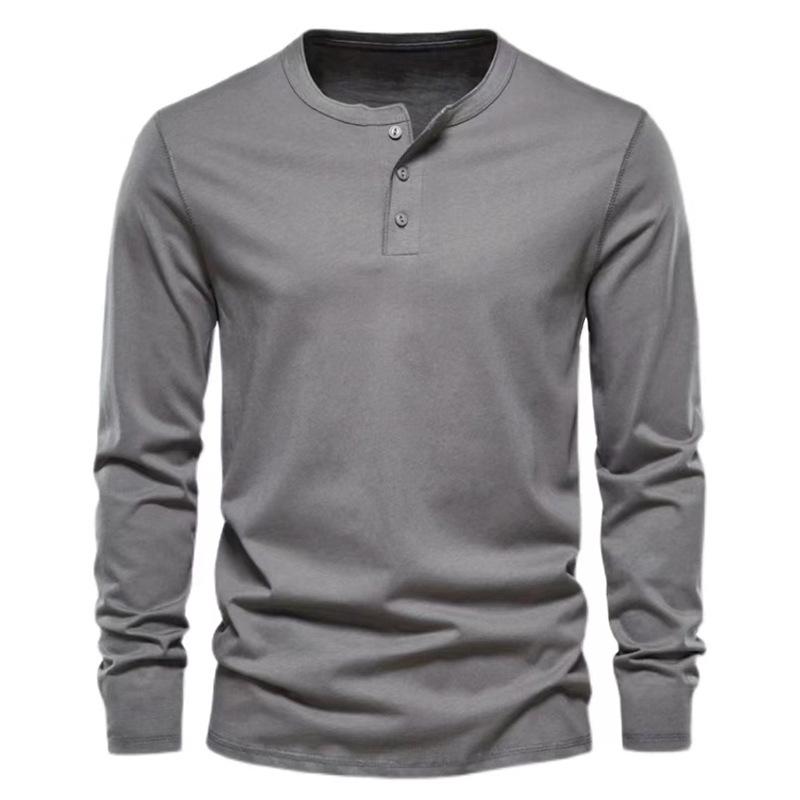 Men's Solid Henley Collar Long Sleeve Sports Casual T-shirt