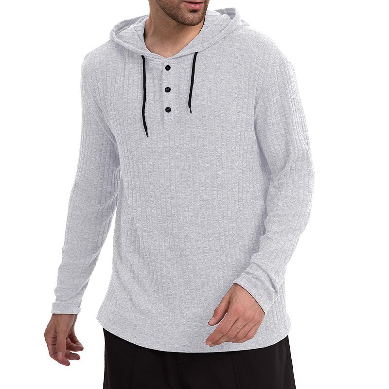 Men’s Casual Hooded Long Sleeve T-Shirt in Solid Color with Button Closure Effortless Style