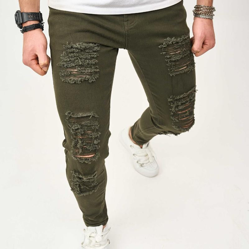 Men's Ripped Solid Color Skinny Jeans