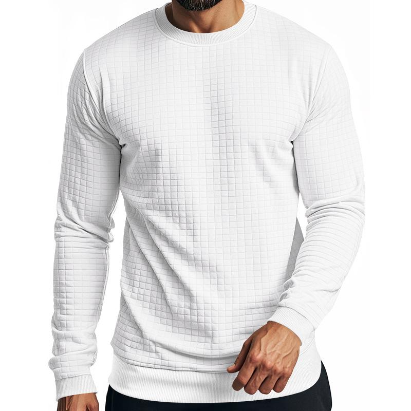 Men's Solid Color Small square Round Neck Long Sleeve T-shirt