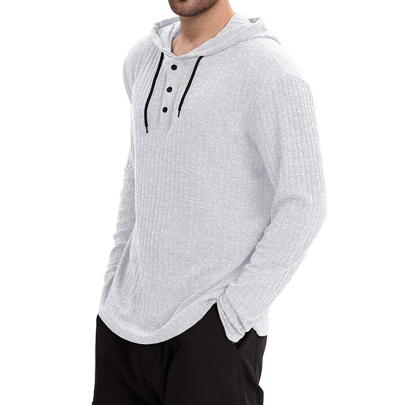 Men’s Casual Hooded Long Sleeve T-Shirt in Solid Color with Button Closure Effortless Style