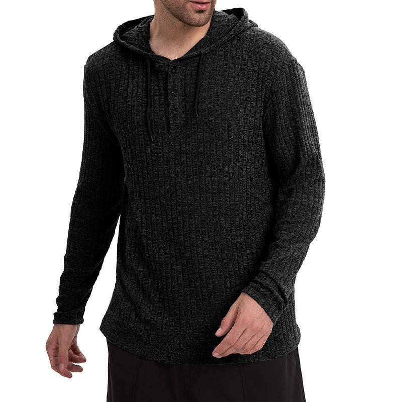 Men’s Casual Hooded Long Sleeve T-Shirt in Solid Color with Button Closure Effortless Style