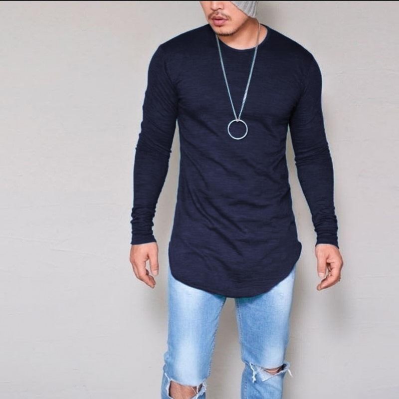 Men's Round Neck Slim Solid Color Long Sleeve T-shirt