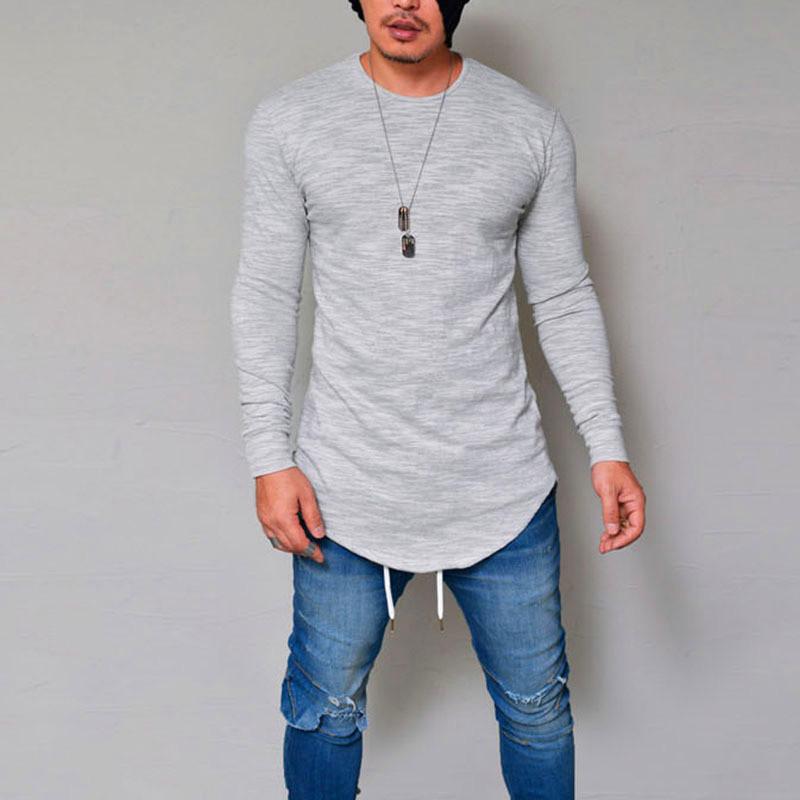 Men's Round Neck Slim Solid Color Long Sleeve T-shirt