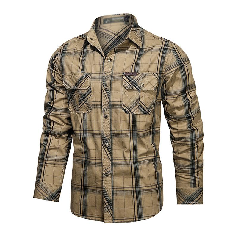 Men's Casual Cotton Plaid Long Sleeve Shirt