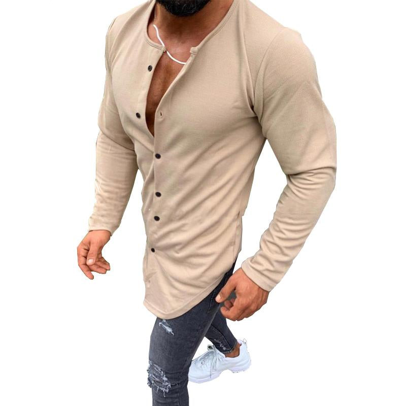 Men's Solid Color Casual Single Breasted T-Shirt Cardigan