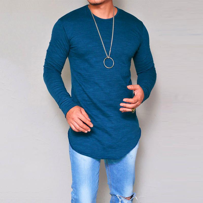 Men's Round Neck Slim Solid Color Long Sleeve T-shirt