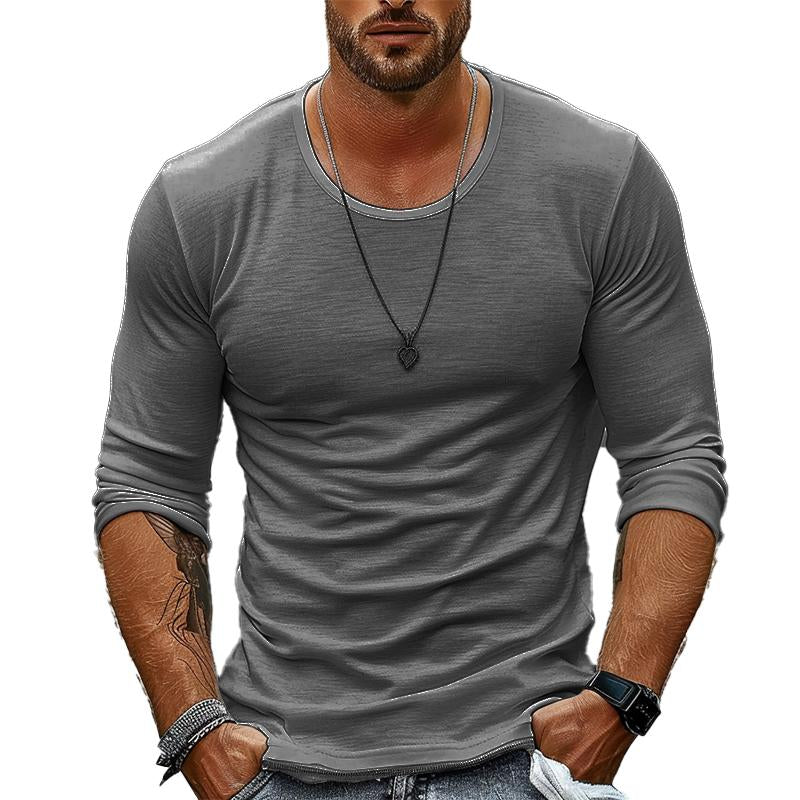 Men's Casual Solid Color Round Neck Long Sleeve T-Shirt