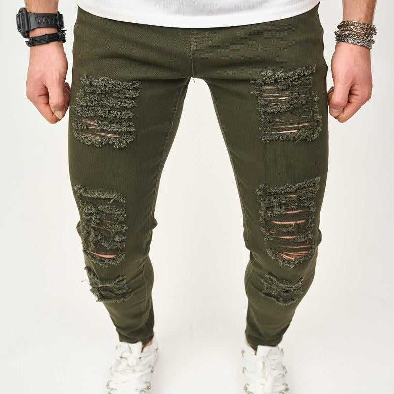 Men's Ripped Solid Color Skinny Jeans