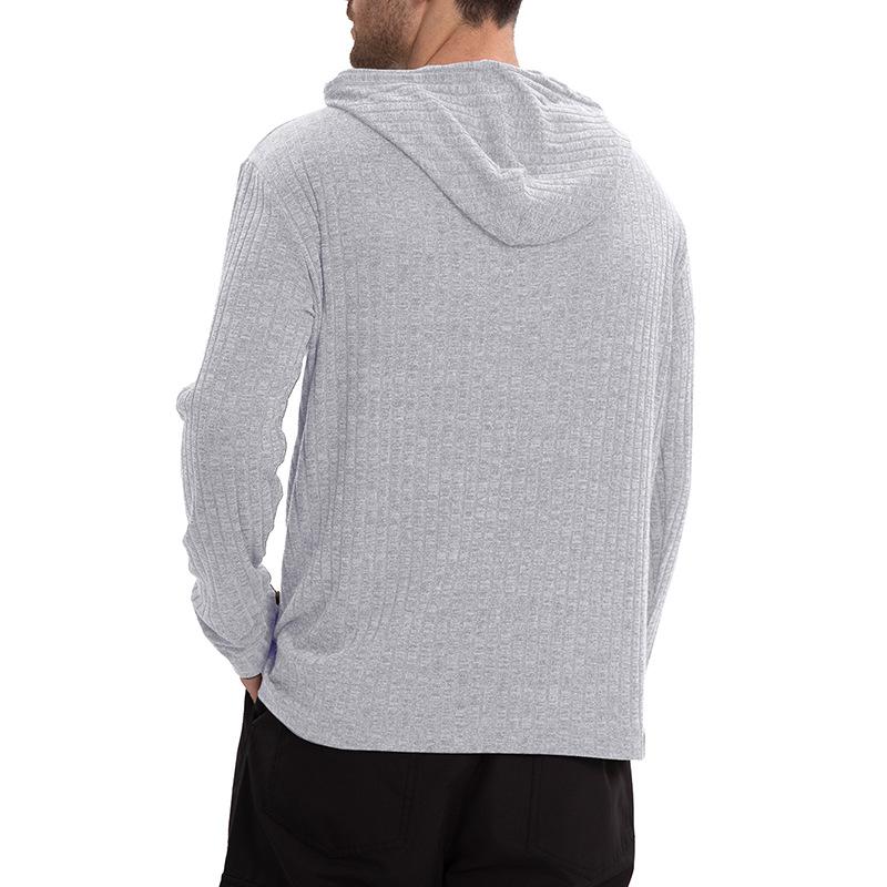 Men’s Casual Hooded Long Sleeve T-Shirt in Solid Color with Button Closure Effortless Style