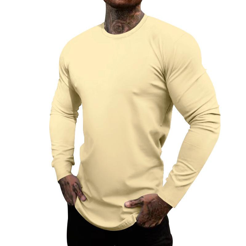 Men's Casual Cotton Blended Round Neck Slim Fit Long Sleeve T-Shirt