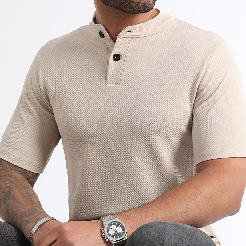 Men's Casual and Comfortable Solid Color Stand Collar T-shirt