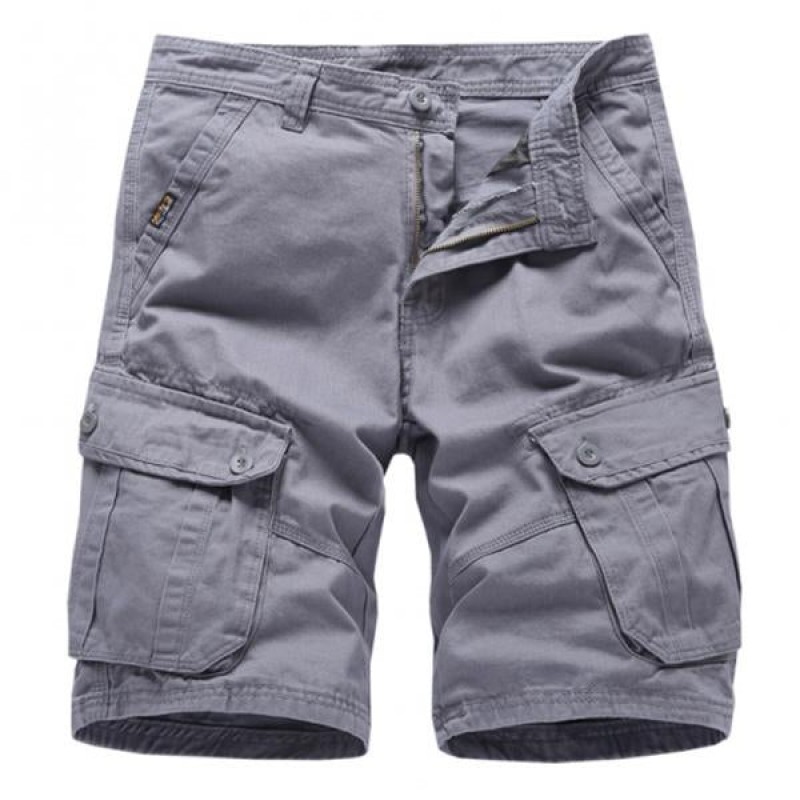 Men's Summer Solid Color Multi-pocket Cotton Cargo Shorts