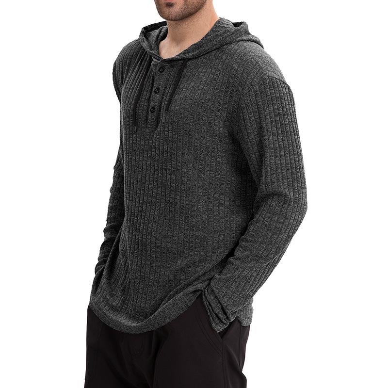 Men’s Casual Hooded Long Sleeve T-Shirt in Solid Color with Button Closure Effortless Style