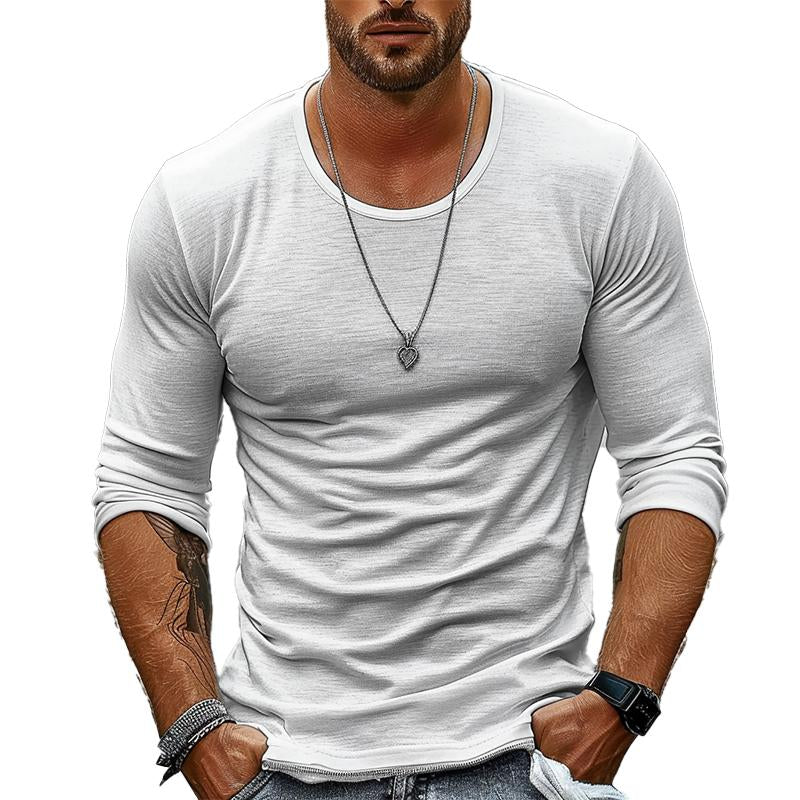 Men's Casual Solid Color Round Neck Long Sleeve T-Shirt