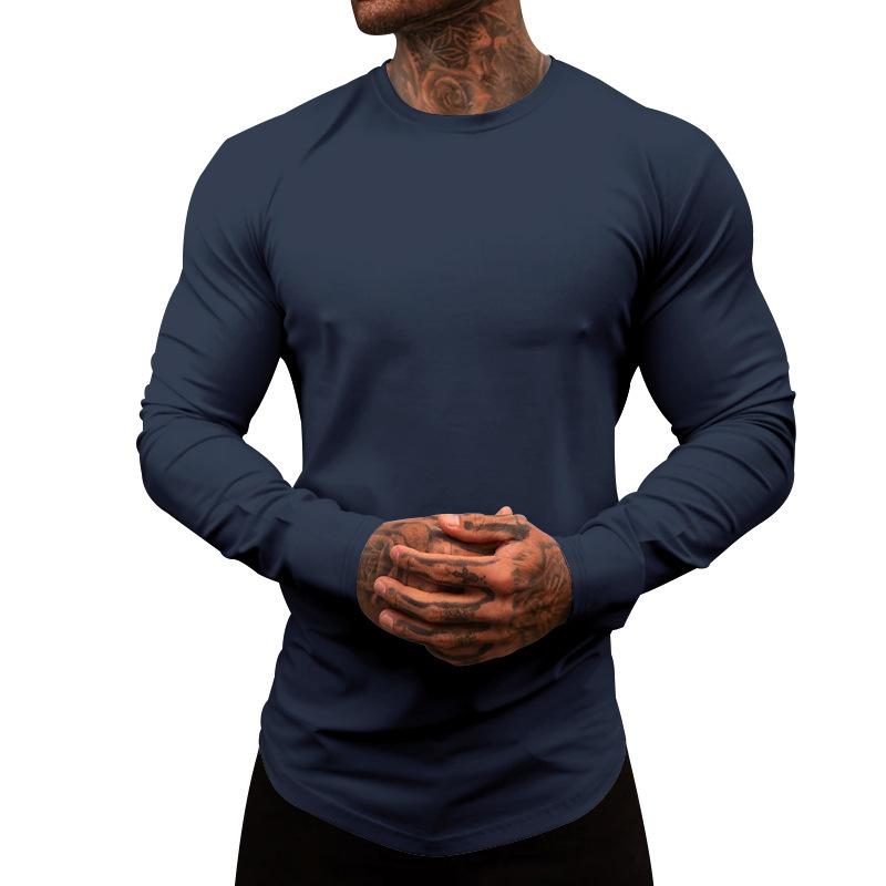 Men's Casual Cotton Blended Round Neck Slim Fit Long Sleeve T-Shirt