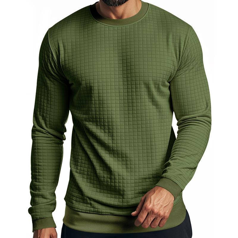 Men's Solid Color Small square Round Neck Long Sleeve T-shirt