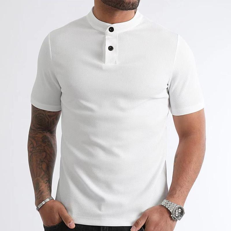 Men's Casual and Comfortable Solid Color Stand Collar T-shirt