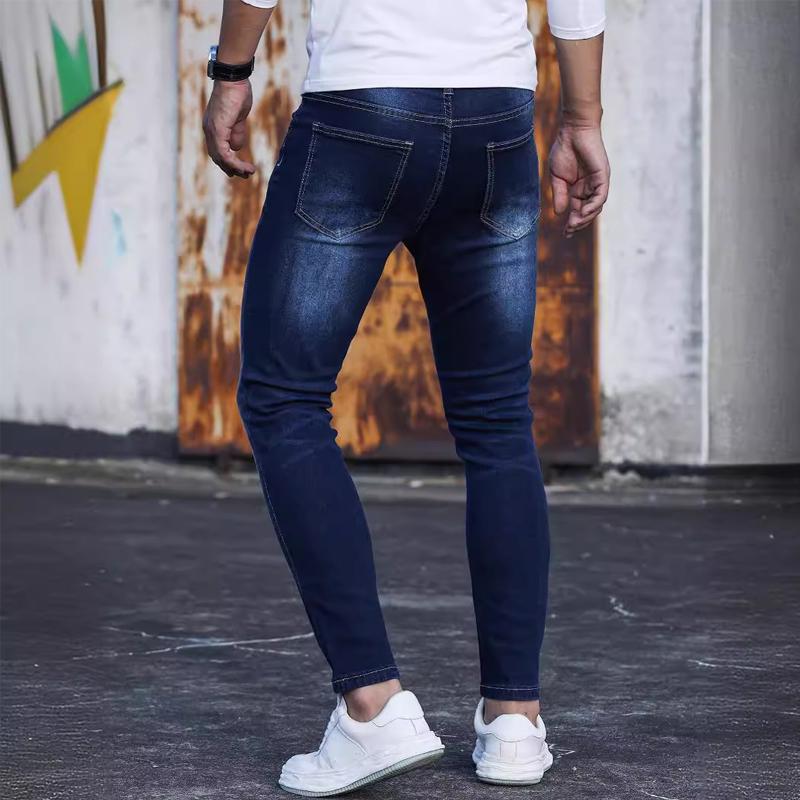 Men's Distressed Calf Stretch Denim Trousers