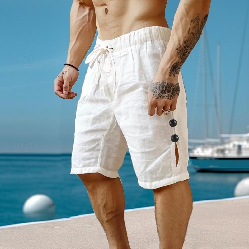 Men's Casual Linen Button Drawstring Shorts