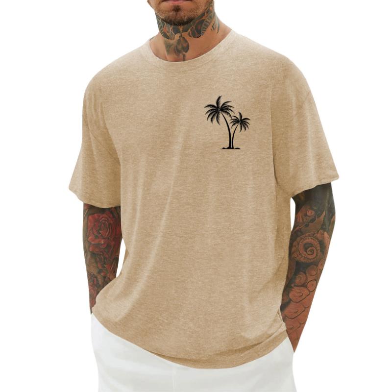 Men's Casual Round Neck Palm Tree Print Loose Short-sleeved T-shirt