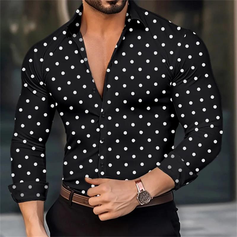 Men's Polka Dot Lapel Long Sleeve Shirt