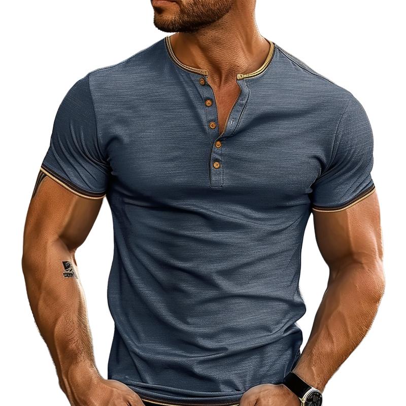 Men's Solid Button Pullover Henley T-Shirt