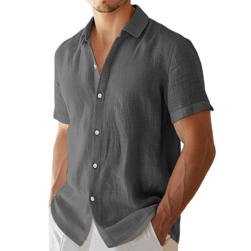 Men's Casual Solid Color Lapel Short Sleeve Shirt