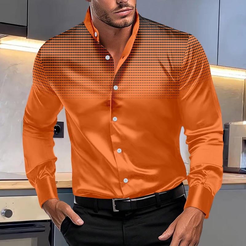 Men's Casual Polka Dot Print Stand Collar Long Sleeve Shirt