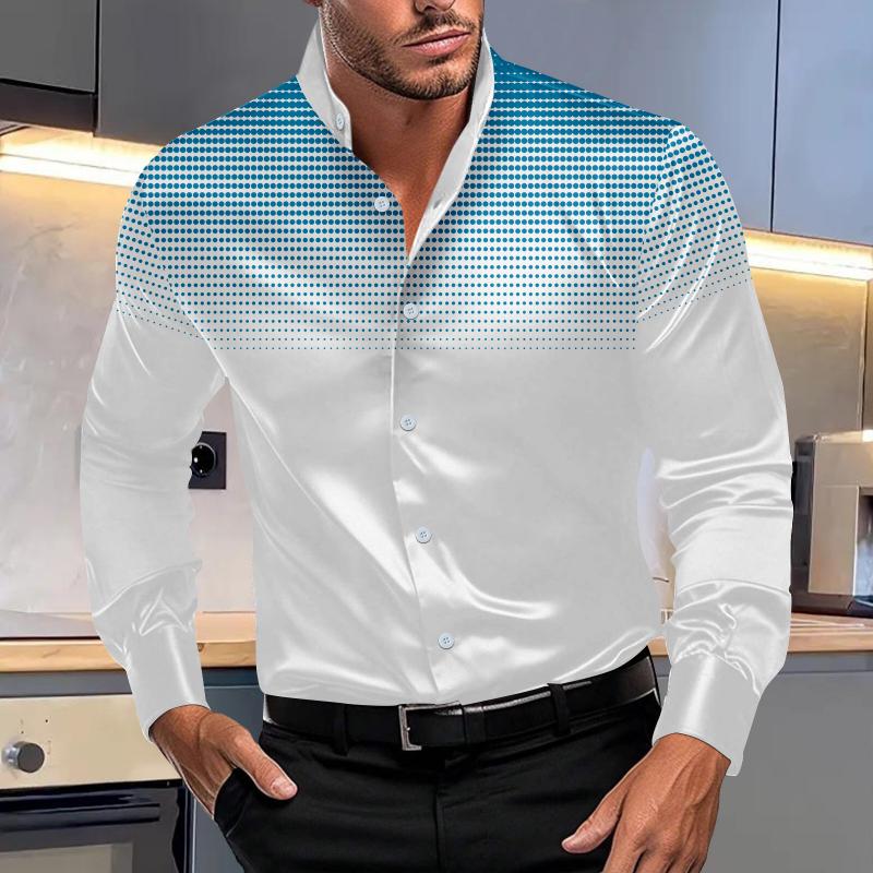 Men's Casual Polka Dot Print Stand Collar Long Sleeve Shirt