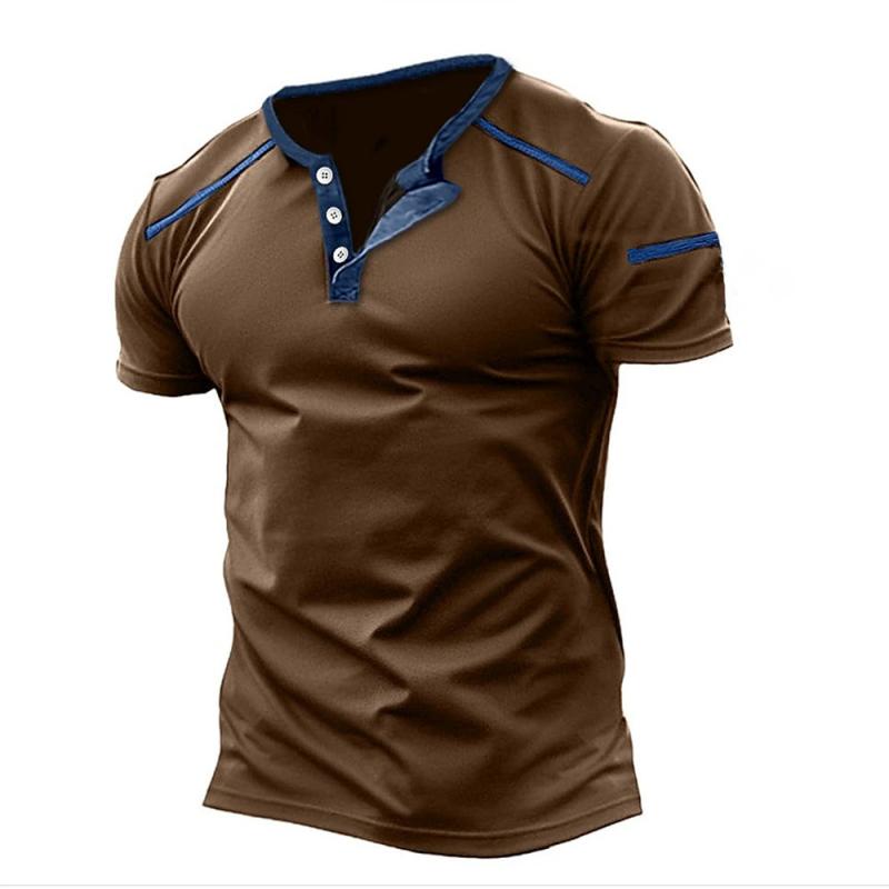 Men's Color Block Henley Collar Short Sleeve T-Shirt