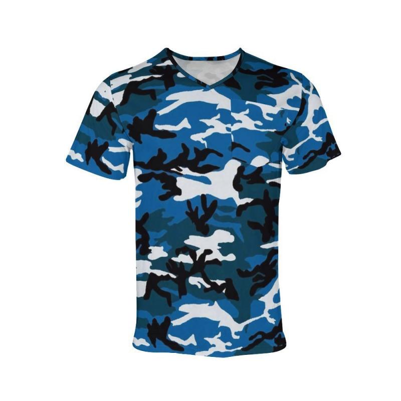 Men's Camouflage V Neck Breast Pocket Short Sleeve T-shirt