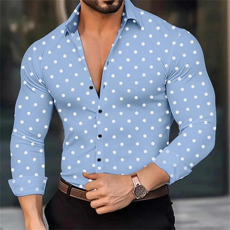 Men's Polka Dot Lapel Long Sleeve Shirt