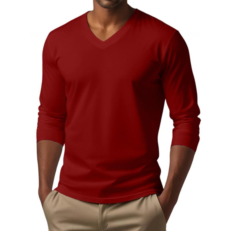 Men’s Casual Slim Fit Long Sleeve T-Shirt with V-Neck – Soft Cotton Blend for Comfortable All-Day Wear