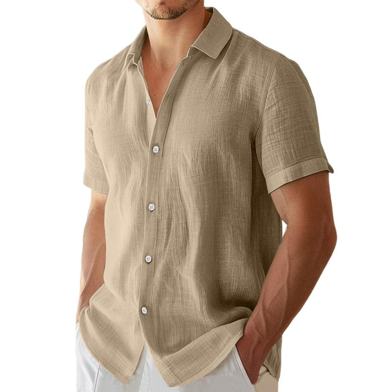 Men's Casual Solid Color Lapel Short Sleeve Shirt