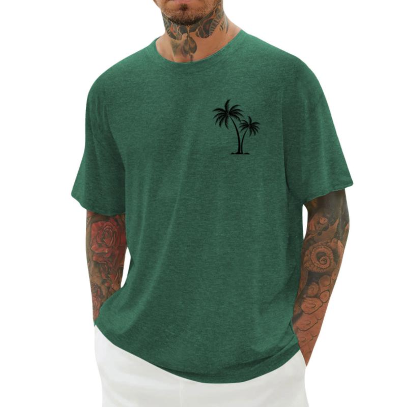 Men's Casual Round Neck Palm Tree Print Loose Short-sleeved T-shirt