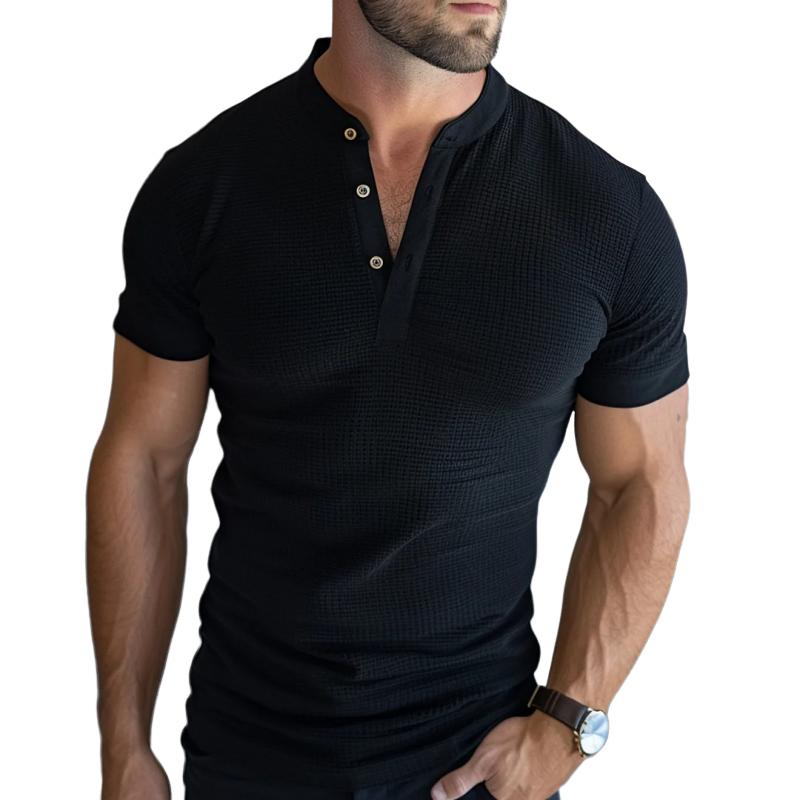 Men's Casual Waffle Henley Collar Slim Fit Short Sleeve T-shirt