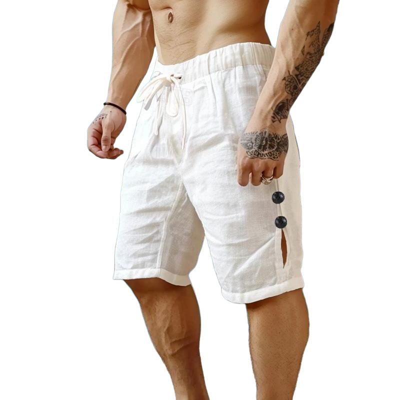 Men's Casual Linen Button Drawstring Shorts