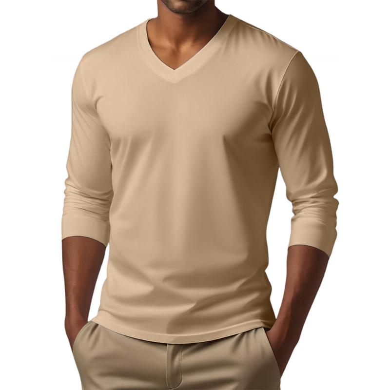 Men’s Casual Slim Fit Long Sleeve T-Shirt with V-Neck – Soft Cotton Blend for Comfortable All-Day Wear