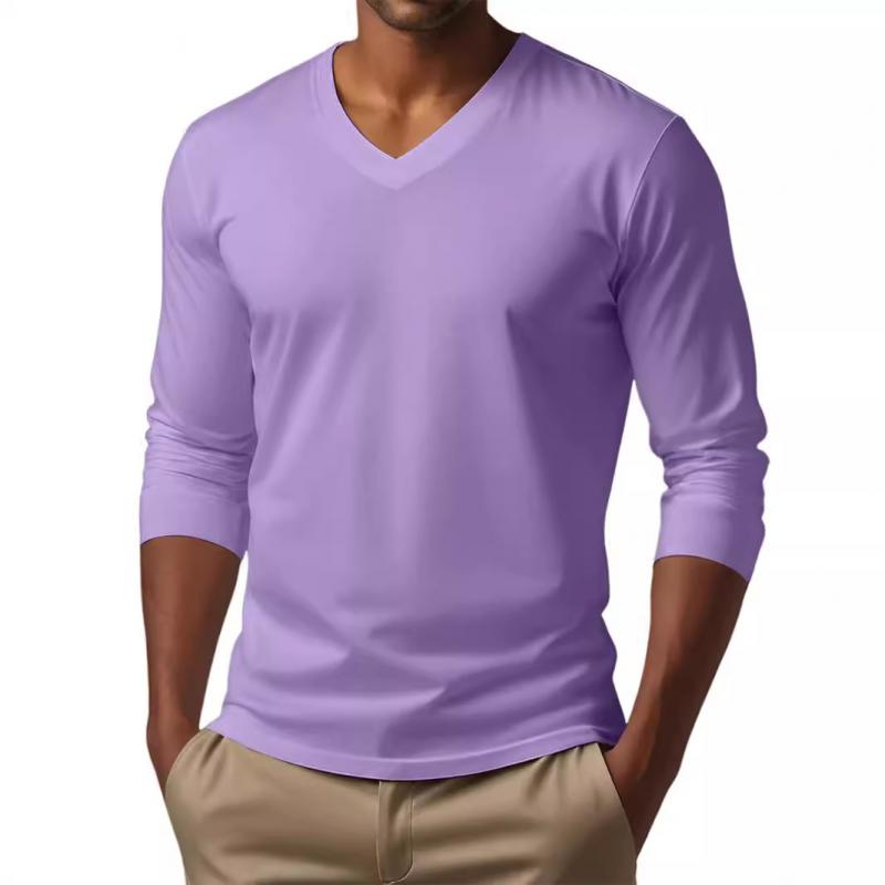 Men’s Casual Slim Fit Long Sleeve T-Shirt with V-Neck – Soft Cotton Blend for Comfortable All-Day Wear