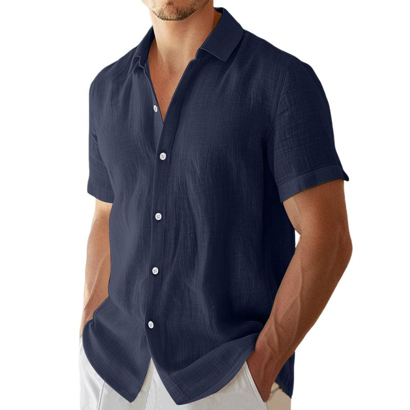 Men's Casual Solid Color Lapel Short Sleeve Shirt