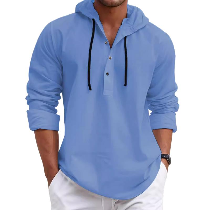 Men's Solid Loose Hooded Long Sleeve Casual Shirt