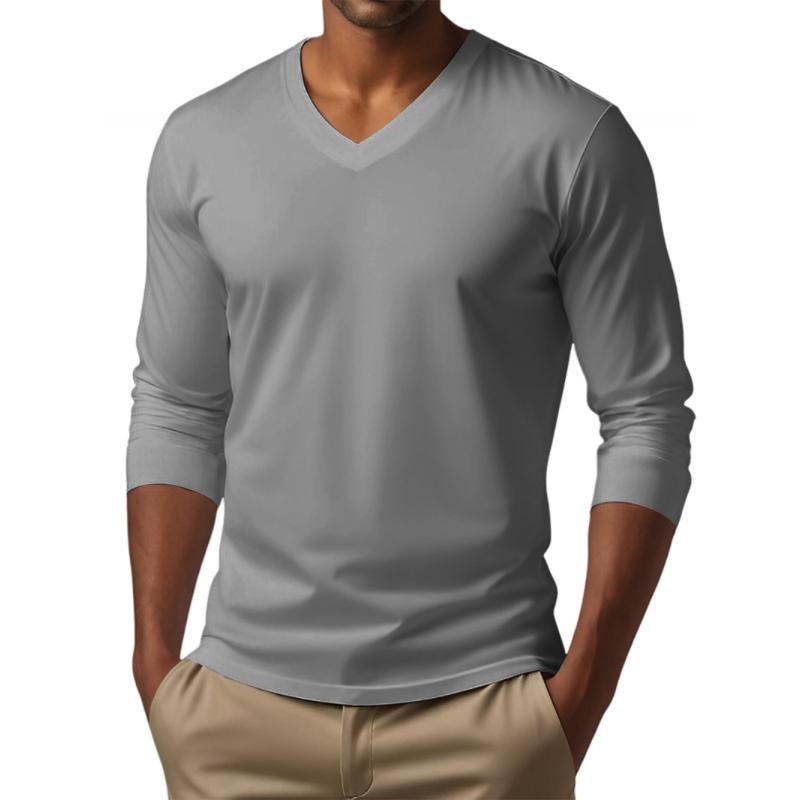 Men’s Casual Slim Fit Long Sleeve T-Shirt with V-Neck – Soft Cotton Blend for Comfortable All-Day Wear