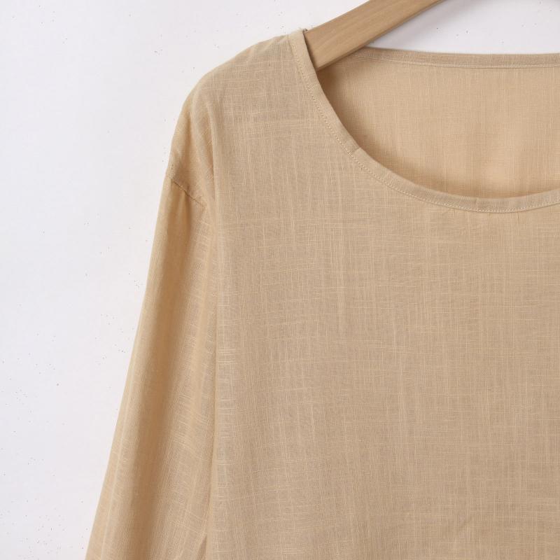 Men's Solid Loose Round Neck Long Sleeve Linen T-shirt