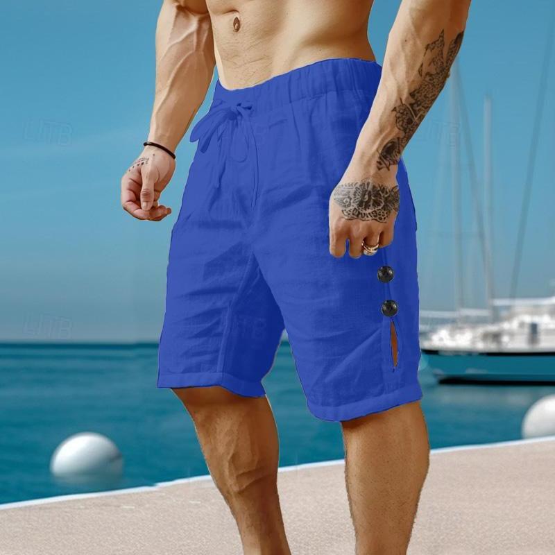 Men's Casual Linen Button Drawstring Shorts