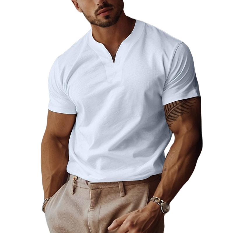 Men's Solid Color Elastic V-Neck Slim Fit Short-Sleeved T-Shirt